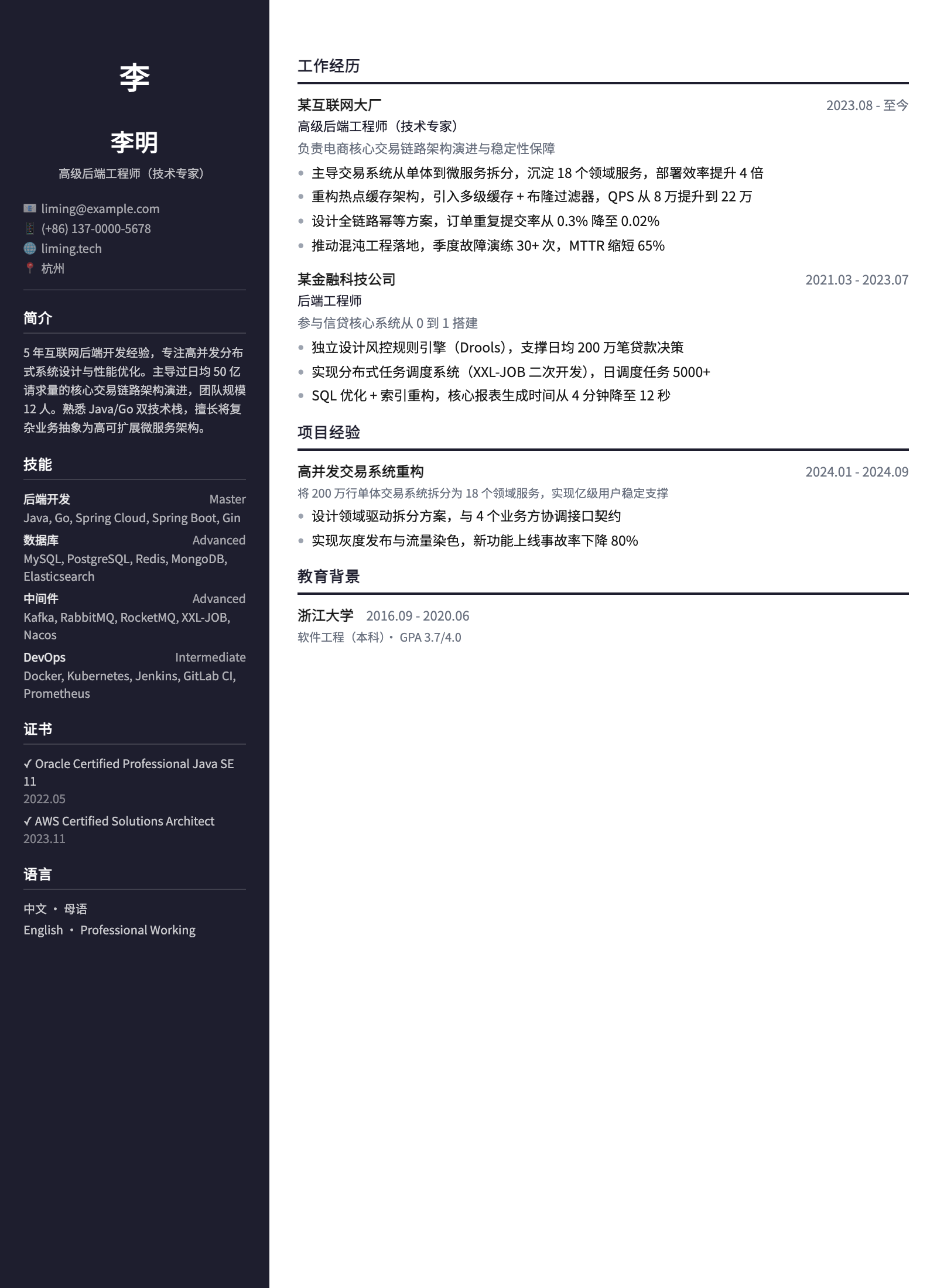 现代深色侧栏 模板预览