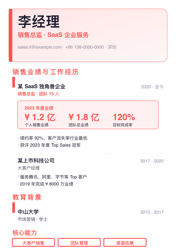 销售业绩 模板预览